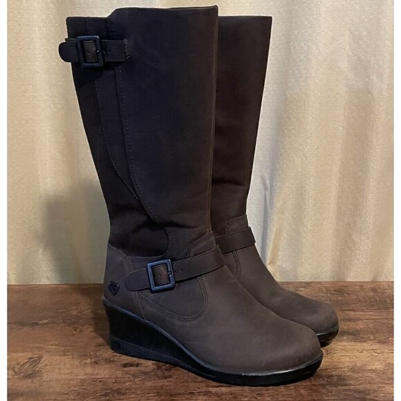 Keen Womens Keen of Scots Boot Sz 6 Brown Nubuck Leather Wedge Heel Fleece Lined - Picture 1 of 8